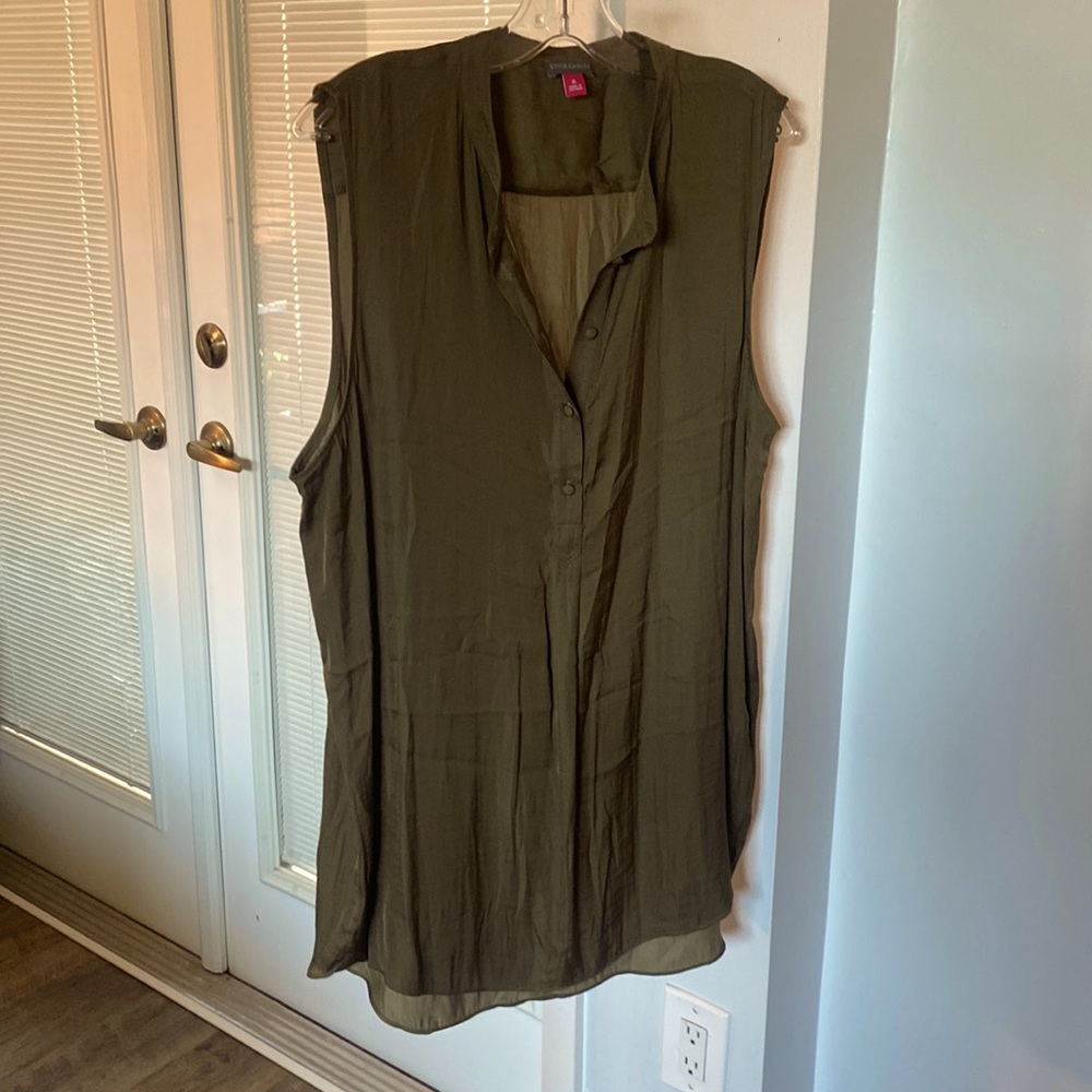 Sleeveless olive blouse